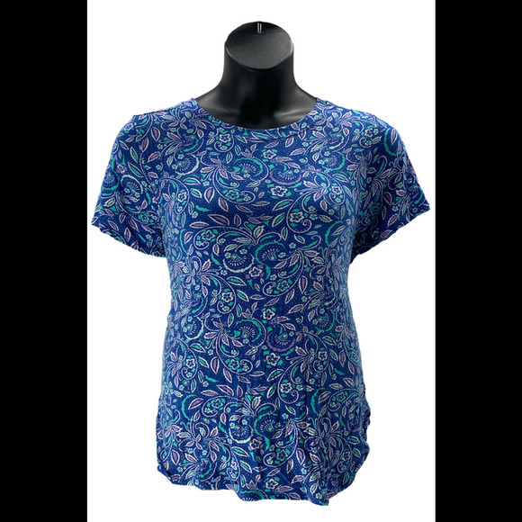 Cuddl Duds Tops - Cuddl Duds Softwear with Stretch Crew-Neck Top Blue Paisley - Regular